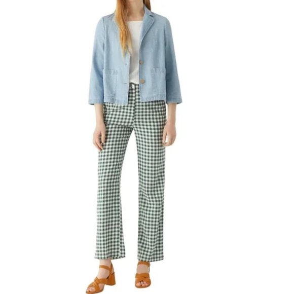 NEW 44 US 10-12 Free People Nice Things Vichy Checks Green Linen Pants Gingham - Picture 2 of 6